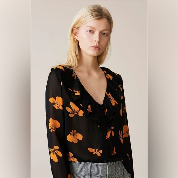 Ganni Tops - GANNI Fairfax Georgette Blouse Floral Ruffled Size 34